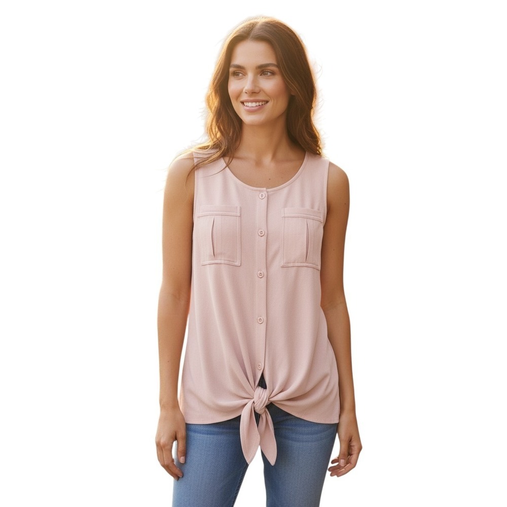 Doe & Rae Sleeveless Button-up Tie Front Top Women's Large Blush Pink Casual